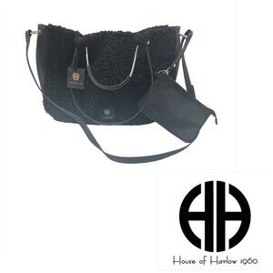House of Harlow 1960 - Black Furry Sherpa / Vegan Leather Tote Bag- NWT